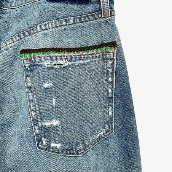 FRAME x Julia Sarr Jamois Jeans Blue Crochet Baggy Low Rise Straight Size 26 - Picture 8 of 12